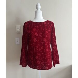 Vintage Burnout Velvet Floral Top Red‎ Rafaella Womens 6 Small Glitter Christmas